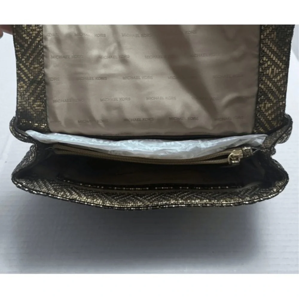 MICHAEL‎ KORS Gold Metallic Sloan Quilted Pyramid Large Chain Shoulder Bag Purse
